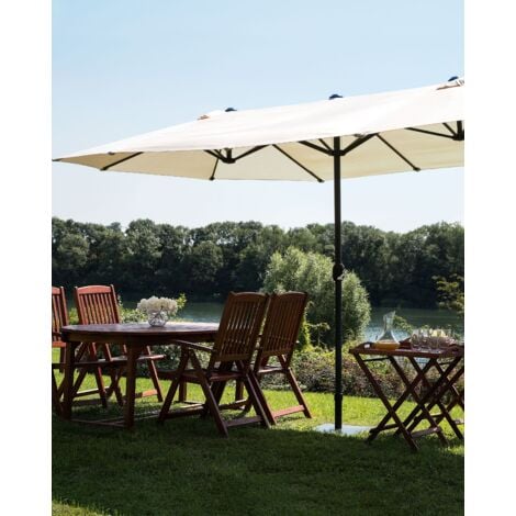 Parasol XL de Jardin ou de Terrasse Blanc Beige avec Pied Central