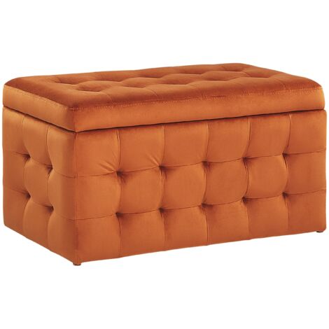 Pouf 72 x 42 cm en Velours avec rangement Chesterfield Orange Capitonné Michigan