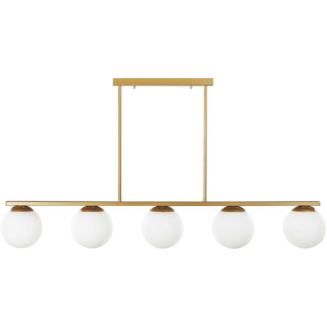 Lampe Suspendue Glamour à 5 Bras Globe en Verre Blanc et Métal Doré Zikuli (1/5)