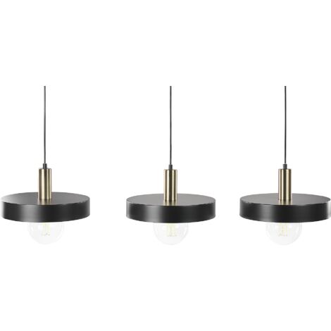 Lampe Suspension Moderne 3 Lumières en Métal Finition Mate Noir et Or Harena