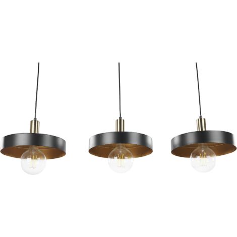 Lampe Suspension Moderne 3 Lumières en Métal Finition Mate Noir et Or Harena