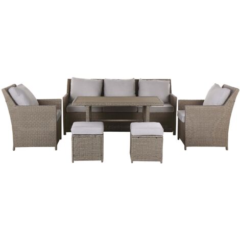 Beliani – Ensemble table et chaise de jardin 5 places – Polyrotin et aluminium taupe et gris – Coussins amovibles résistants aux UV – Pour déco extérieure moderne (1/5)