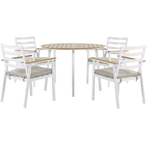 Salon Jardin Nairobi 4 Places Blanc Et Beige - Acier Et Coussins Déperlants Confortables
