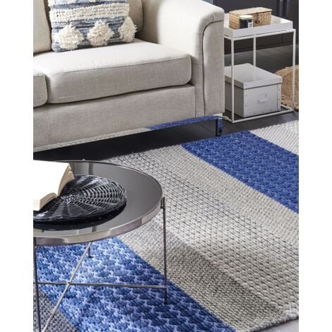 Tapis Laine Séjour Chambre Nuances de Gris Velours en Relief