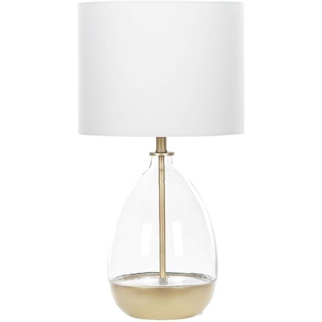 Lampe de table Base en Verre Abat-jour Blanc Doré Design Glamour Okari (1/5)