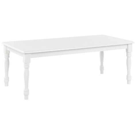 Beliani – Table basse rectangulaire 120 x 60 cm en MDF et bois d'hévéa – Finition blanche – Style rétro chic pour intérieur élégant (1/5)