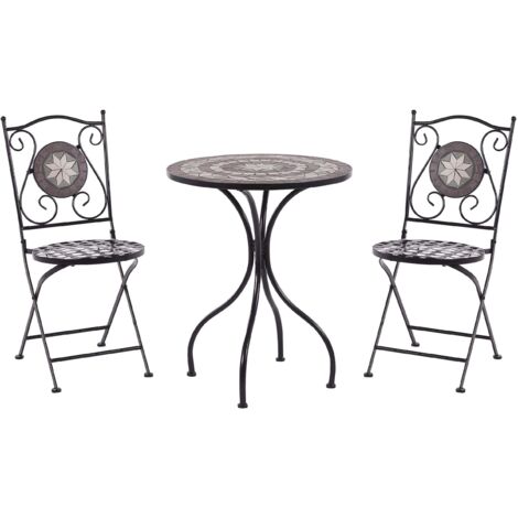 Set de Jardin Bistrot en Métal Noir Table et 2 Chaises Motif en Etoile Mosaïque Noir Cariati (1/5)