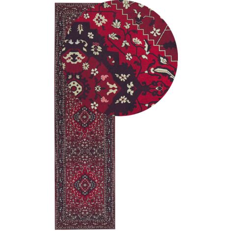 Tapis de Long Couloir Entrée Motif Oriental 80 x 300 cm Rouge Vadkadam