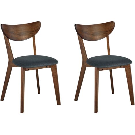 Beliani – Lot de 2 chaises de salle à manger en bois d'hévéa foncé et tissu polyester gris – Dossier haut et assise épaisse – Style rétro (1/5)