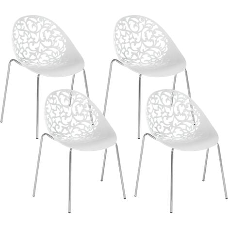 Lot 4 Chaises Design en Plastique Blanc sur Pieds Métalliques