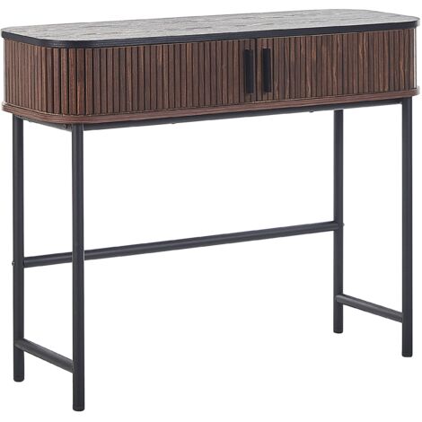 Beliani – Console moderne à portes coulissantes – Bois d'ingénierie marron – 2 compartiments – Style rétro – Dimensions 100x35x82 cm (1/5)
