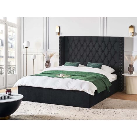 Lit Coffre Velours Gris Beliani – 160x200 – Avec Rangement – Modèle LUBBON