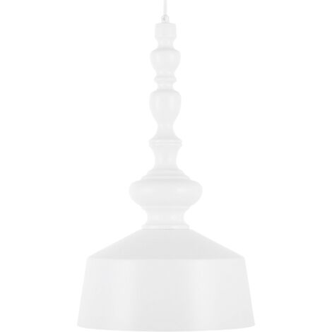 Lampe Suspension de Plafond en Métal Effet Bois Blanc E27 40W Décorative et Originale pour Maison au Style Rustique et Traditionnel Beliani (1/5)