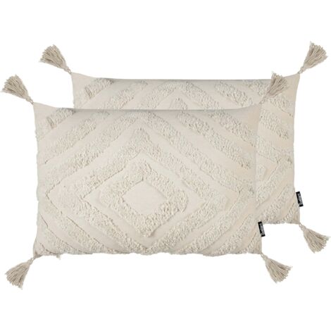 Lot de 2 Coussins en Coton Beige 40 x 60 cm à Motif Géométrique Chambre Crataegus (1/5)