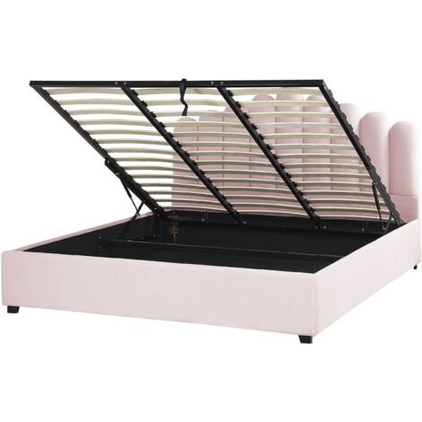 Lit avec Rangement en Velours Rose 180 x 200 cm Haute Tête de Lit Glamour Vincennes (1/5)