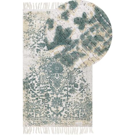 Tapis en Viscose Beige et Vert Vintage Style Oriental Vieilli 80 x 150 cm Boyali (1/5)