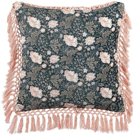 Coussin Décoratif en Velours à Motif Floral Imprimé 45 x 45 cm Rose et Vert Parrotia (1/5)