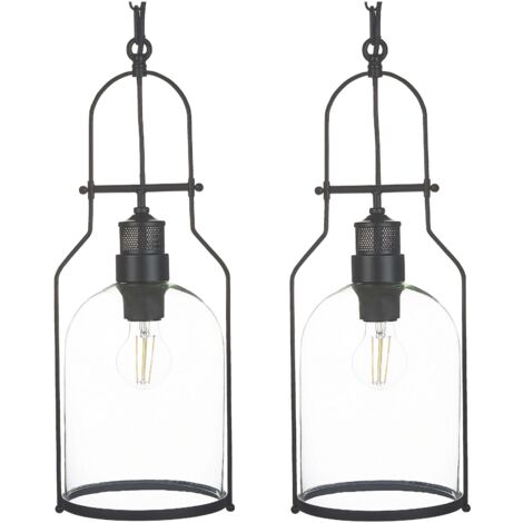 Set de 2 Lampes Suspendues à Cadre Métallique Verre et Noir Bashilo (1/5)