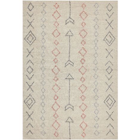Tapis Motif Géométrique Boho Touffeté Main 160 x 230 cm en Coton Beige Dispur (1/5)