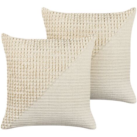 Coussins Décoratifs en Coton Texturés Beige 45 x 45 cm Fait à la Main Lot de 2 Pellaea (1/5)