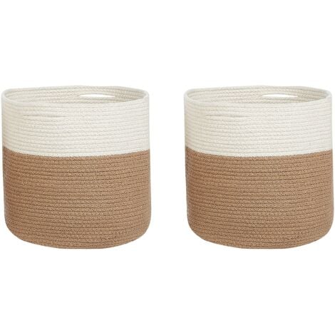 Lot de 2 Paniers de Rangement avec Poignées en Polyester Beige Tugul