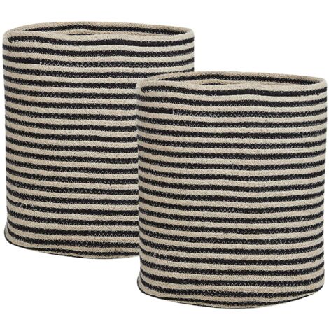 Paniers en Coton Beige et Noir Ronds 41 cm Corbeille à Linge Tressée Lot de 2 Yerkoy (1/5)