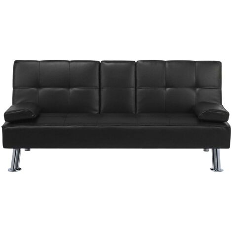 Canapé Clic Clac Convertible 3 Places en Tissu Noir avec Pieds Argentés Design Ultra Moderne pour Salon Confortable Beliani (1/5)