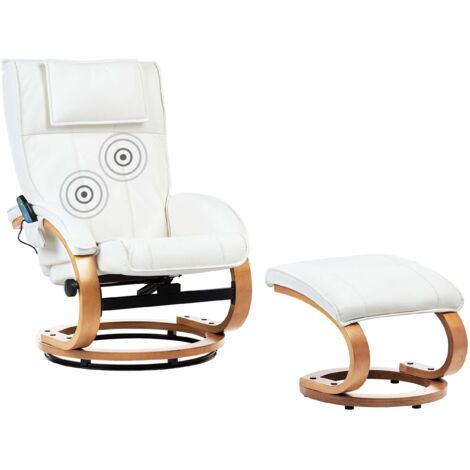 Fauteuil Massant avec Fonction Chauffage et Repose-pied en Cuir PU Blanc Majestic (1/5)