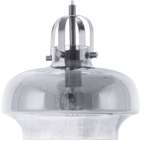 Lampe Suspension en Verre Gris Transparent et Métal E14 Max. 40W Éclairage Ambiant pour Salle à Manger Industrielle ou Rétro Beliani (1/5)