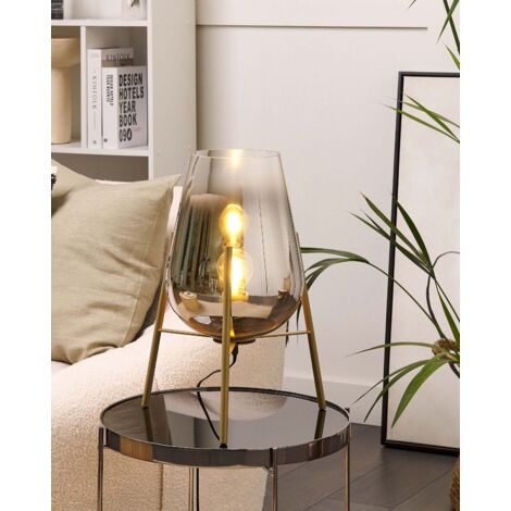 Lampe de Table à Poser Moderne avec Trépie en Verre et en Acier Doré Mena