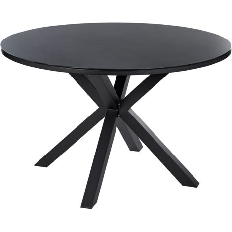 Beliani – Table ronde de jardin 120 cm – Aluminium et verre céramique – 4 places – Résistante aux intempéries – Design moderne noir