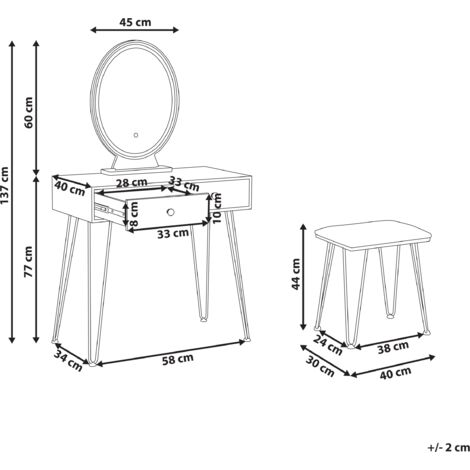 Coiffeuse élégante Noir Et Doré Avec Miroir Et Tabouret - Style Glamour - Beliani YVES