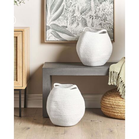 Lot de 2 Paniers de rangement en Coton Ivoire et rayé Noir - Atmosphera