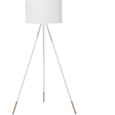 Lampe trépied bois et abat-jour blanc style nordique