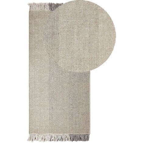 Tapis Gris en Laine 80 x 150 cm Fait Main à Franges Décoratives pour Salon Tekeler (1/5)