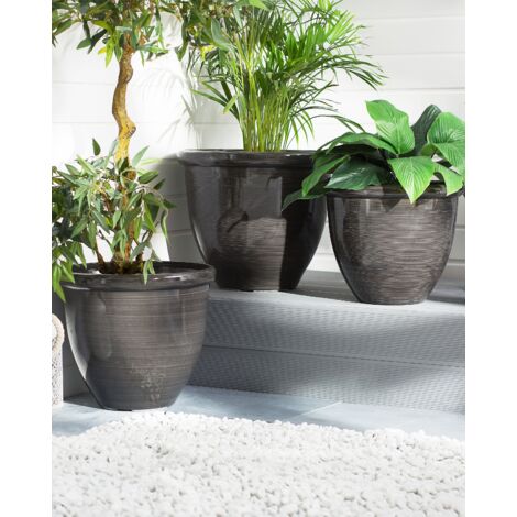 BUYGOO - Lot De 2 Pots De Fleurs Ronds En Plastique Avec Soucoupe - Diamètre 20 Cm, Capacité 5L - Pour Intérieur Et Extérieur - Noir