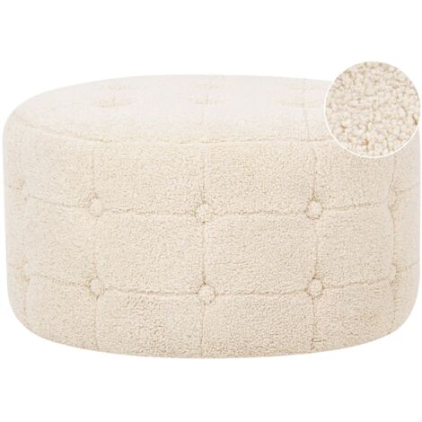 Ottoman 30 x 55 cm Rond à Capitons en Velours Beige Bouclé Rembourré Chic Tampa (1/5)