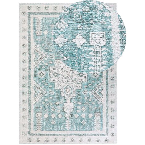 Tapis Vert Menthe en Coton 160 x 230 cm à Motif Oriental Effet Vieilli Vintage Fulla (1/5)