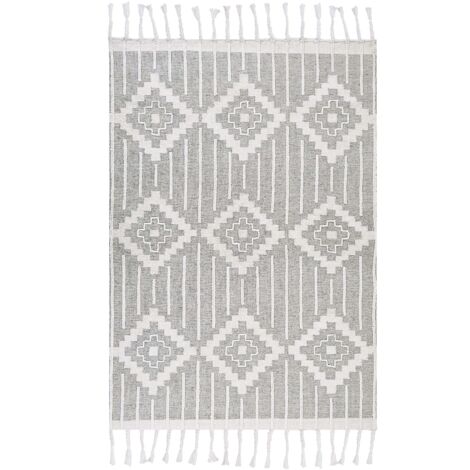 Tapis Gris et Blanc en Matière Synthétique 160 x 230 cm à Pompons Fait Main Tabiat (1/5)
