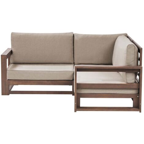 Canapé de Jardin Angle 2 Places en Bois d'Acacia avec Coussins Taupe Confort Timor II (1/5)