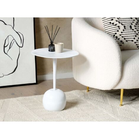 Relaxdays Table D'appoint Bois Blanc Ronde Table Console Guéridon Salon Canapé Table De Chevet Hxlxp 47 X 46 X 46 Cm Blanc 4052025206086 9803605