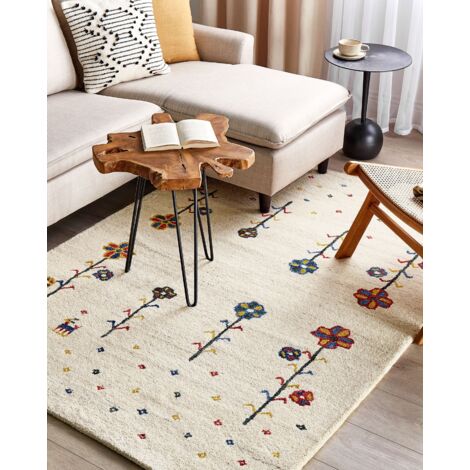 Tapis Gabbeh Laine Beige 200x300 Cm - Motif Animaux Fait Main - Beliani