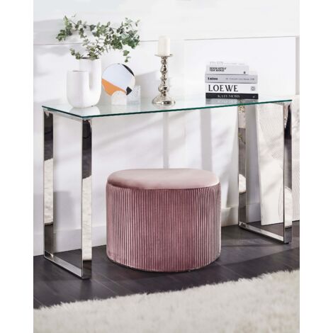 Beliani Console Argentée en Acier et Verre Trempé 78 x 40