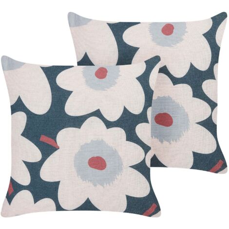 Lot de 2 Coussins Décoratifs Multicolores en Polyester Lin et Coton 45x45 cm Sesbania (1/5)