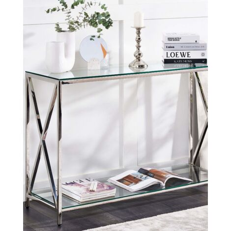 Table Basse Argentée en MDF Verre Métal Finition Brillante 1 Tiroir Nesle.[Z486] - Maison