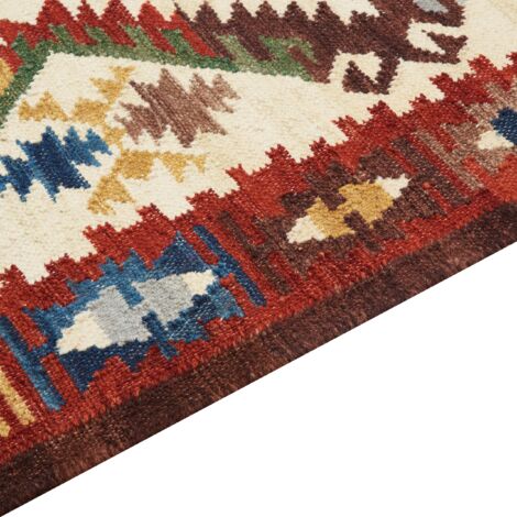 Tappeto Boho Kilim Fatto A Mano 160 X 230 Cm In Lana Con Frange Multicolore Vosketap 70274874