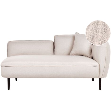 Méridienne Angle Droit avec Coussins en Polyester Bouclé Beige Clair Chevannes