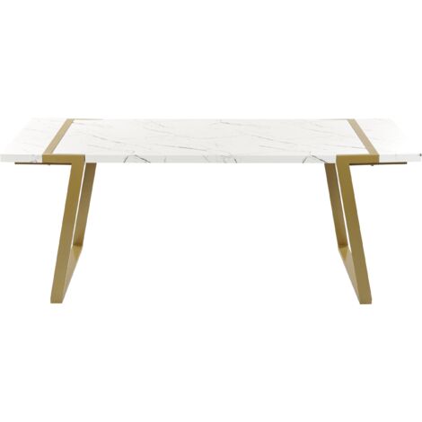 Table à Manger Beliani ATTICA - Effet Marbre Blanc, Doré, Verre Et Acier, 120x70 Cm, Pieds En X