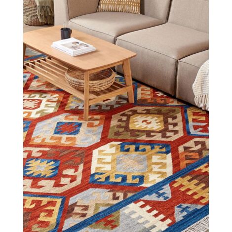 Tapis Kilim Fait Main En Laine - Beliani, 200x300 Cm, Multicolore, Franges, Style Boho Oriental
