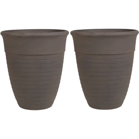 Set de 2x pot rond gris / pot de fleur plastique diamètre 45 cm -  Jardinières/